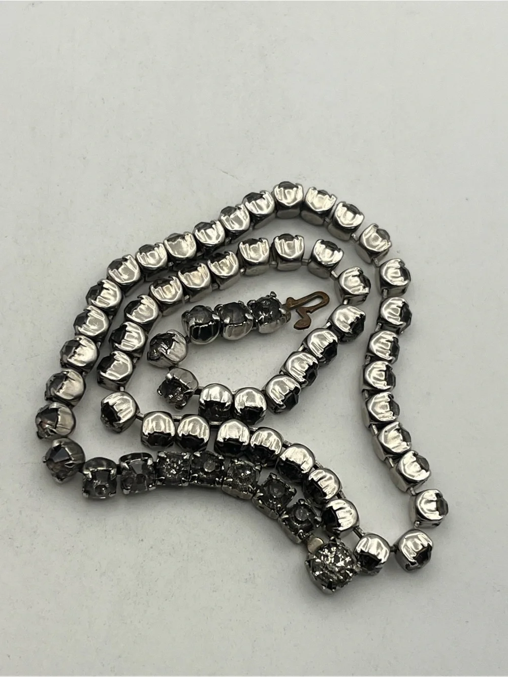 Grey rhinestones silver tone tennis necklace vintage sparkly